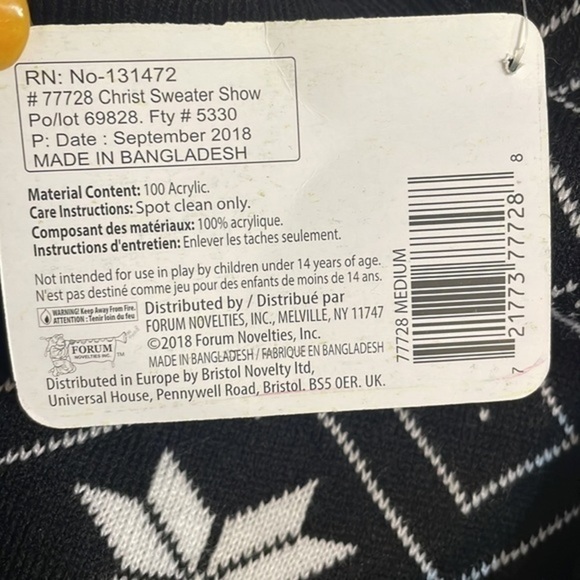 Fair Isle Holiday Sweater Black White Snowflake Snowman unisex Top Sz med - Picture 3 of 7